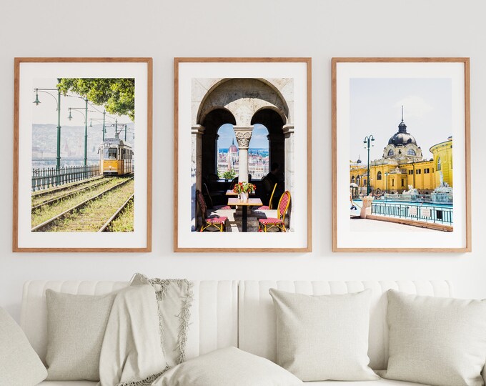 Budapest Print Set of Three - Budapest Photography Print Set - Budapest Wall Art - Minimalist Wall Art - Yellow Trams - Szechenyi Baths