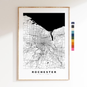 Rochester Carte de la ville Imprimer - impression de carte - art de la carte - estampes ou impressions encadrées - minimaliste - États-Unis