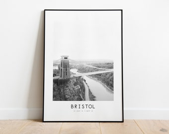 Bristol City Poster Print - Black and White Minimalist City Print - Coordinates - Bristol Poster - Bristol Art Print - Poster - UK - Gift