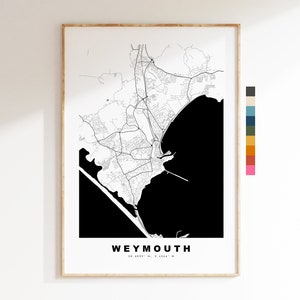 Impresión de mapa de Weymouth - Póster de mapa de ciudad minimalista - Arte de mapas - Reino Unido - Impresión de Weymouth - Póster de Weymouth - Diferentes colores disponibles