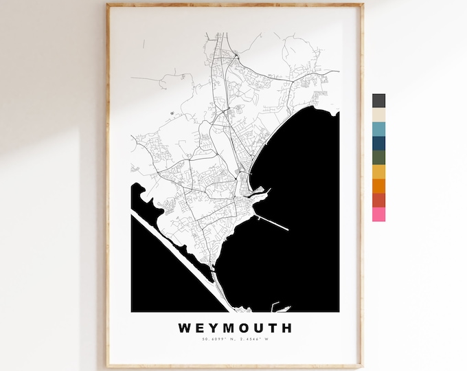 Weymouth Map Print - Minimalist City Map Poster - Map Art - UK - Weymouth Print - Weymouth Poster - Different Colours Available
