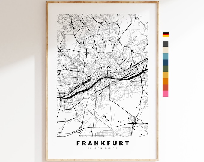 Frankfurt Map Print - City Map Poster - Map Art - Germany City Maps - Frankfurt Print - Frankfurt Poster - Minimalist City Map - Germany