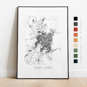 Santiago Map Print - Stadtplan Poster - Landkartenkunst - Landkarte Wandkunst - Chile Stadtplan - Santiago Print - Santiago Print - Südamerika