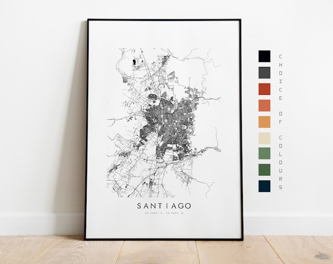 Santiago Map Print - City Map Poster - Map Art - Map Wall Art - Chile City Map - Santiago Print - Santiago Print - South America