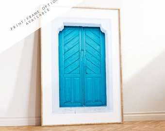 Greek Blue Door - Photography Print - Greece - Print - Poster - Santorini Photography - Greece Wall Art - Blue Wall Art - Blue Architecture