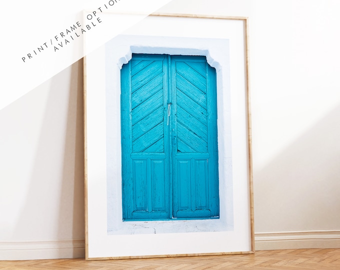 Greek Blue Door - Photography Print - Greece - Print - Poster - Santorini Photography - Greece Wall Art - Blue Wall Art - Blue Architecture