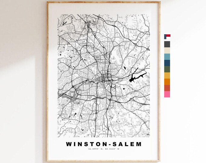 Winston-Salem Map Print - City Map Poster - Map Art - USA City Maps - Winston-Salem Print - Poster - Minimalist City Map - North Carolina