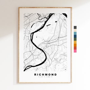 Impresión de mapa de Richmond - Póster de mapa de ciudad minimalista - Arte de mapas - Londres, Reino Unido - Impresión de Richmond - Póster de Richmond - Diferentes colores disponibles