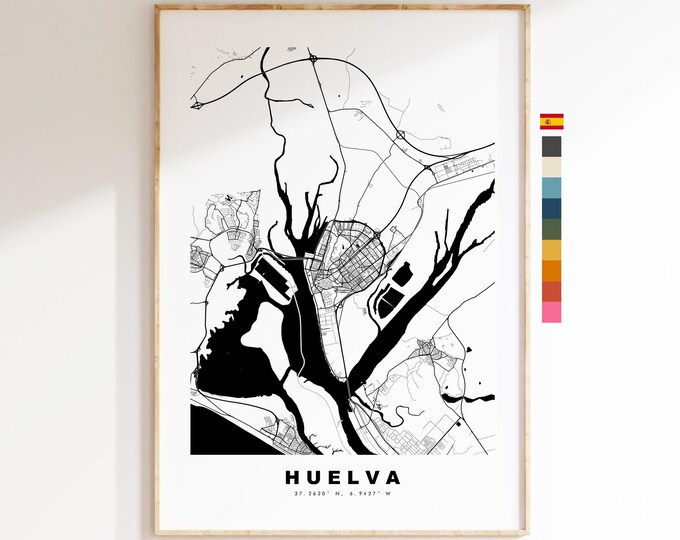 Huelva Map Print - City Map Poster - Map Art - Map Wall Art - Spain City Maps - Huelva Print - Huelva Poster - Minimalist City Map