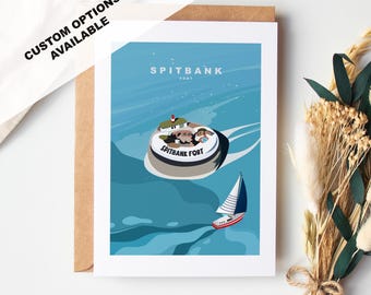 Spitbank Fort Greeting Card - Portsmouth and Southsea Cards (Travel Designs) - Blank Inside or Include Message - Envelope Included