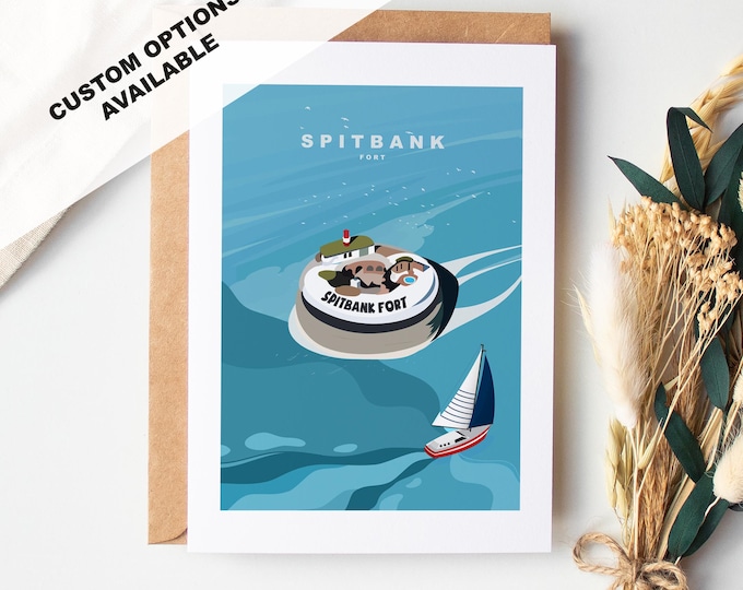 Spitbank Fort Greeting Card - Portsmouth and Southsea Cards (Travel Designs) - Blank Inside or Include Message - Envelope Included