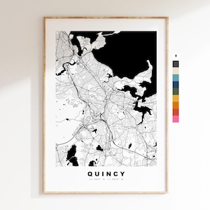 Quincy Carte de la ville Imprimer - impression de carte - art de la carte - estampes ou impressions encadrées - minimaliste - États-Unis