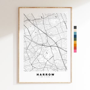 Impresión de mapa de Harrow - Póster de mapa de ciudad minimalista - Arte de mapas - Londres, Reino Unido - Impresión de Harrow - Póster de Harrow - Diferentes colores disponibles