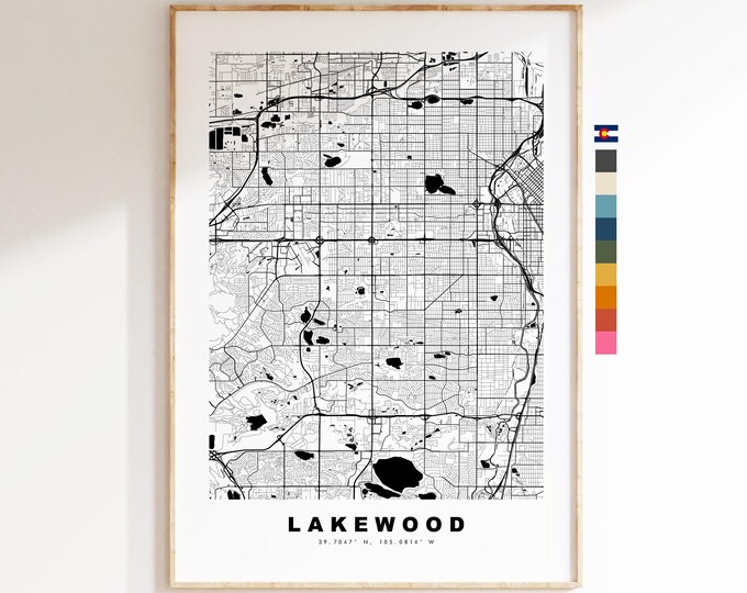 Lakewood Map Print - City Map Poster - Map Art - USA City Maps - Lakewood Print - Lakewood Poster - Minimalist City Map - Colorado