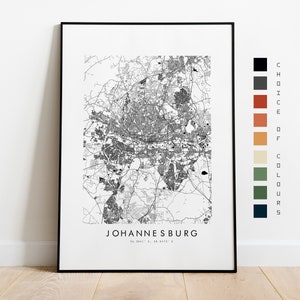 Johannesburg Map Print - Stadtplan Poster - Landkarte - Wandkunst - Südafrika Stadtplan - Johannesburg Print - Johannesburg Poster - Afrika