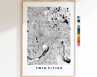 Twin Cities Map Print - City Map Poster - Map Art - USA City Maps - Twin Cities Print - Twin Cities Poster - Minimalist City Map - Minnesota