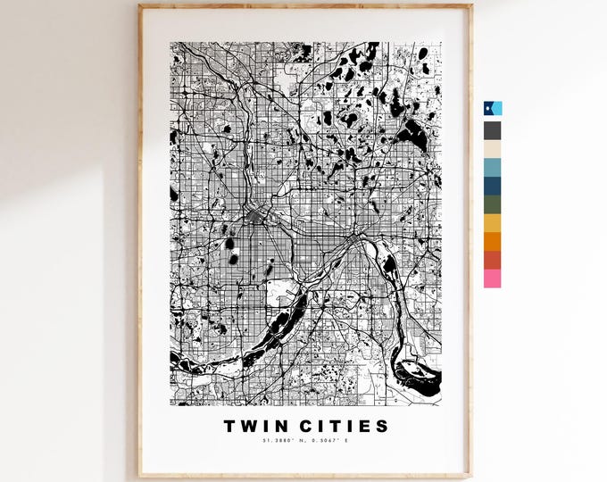 Twin Cities Map Print - City Map Poster - Map Art - USA City Maps - Twin Cities Print - Twin Cities Poster - Minimalist City Map - Minnesota