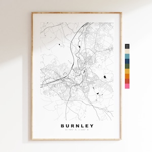 Impresión de mapa de Burnley - Póster de mapa de ciudad minimalista - Arte de pared con mapas - Reino Unido - Impresión de Burnley - Póster de Burnley - Diferentes colores disponibles