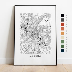 Kaart afdrukken Moskou - poster stadsplattegrond - kaartkunst - kunst aan de muur kaart - Rusland stadskaart - Moskou afdrukken - Moskou- kunst - Europa - kaart afdrukken - kaartposter