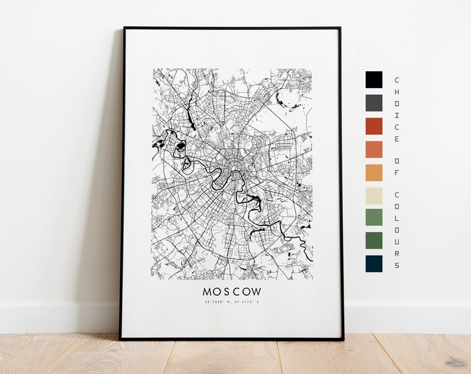 Moscow Map Print - City Map Poster - Map Art - Map Wall Art - Russia City Map - Moscow Print - Moscow- Art - Europe - Map Print - Map Poster