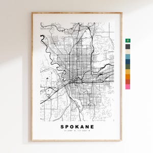 Spokane Stadtplan-Druck – Kartendruck – Kartenkunst – Drucke oder gerahmte Drucke – minimalistisch – Vereinigte Staaten