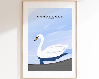 Canoe Lake Travel Poster - Wall Art Print - Southsea and Portsmouth Travel Posters - Minimalist Retro Style - Prints or Framed Prints