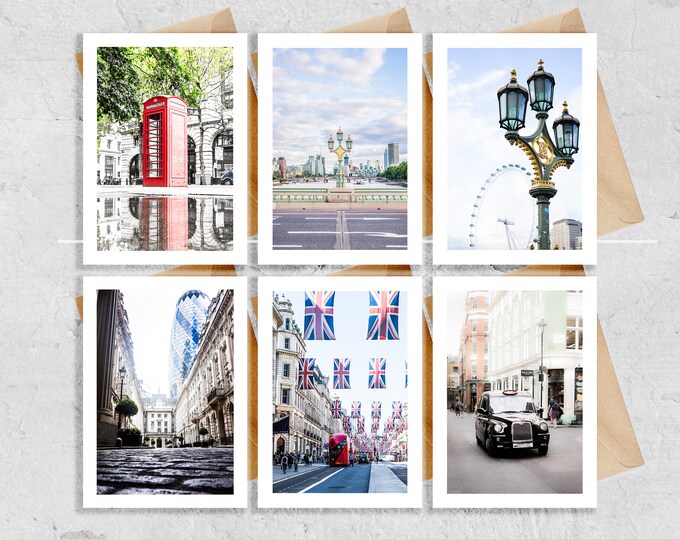 London Greeting Card Set - 6x Greeting Cards - Blank Inside - Envelope Included - Weddings - Gifts - Anniversary - Holiday - Birthday - Gift