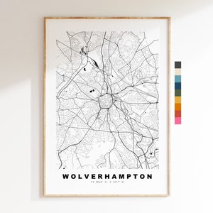 Impresión de mapa de Wolverhampton - Póster de mapa de ciudad minimalista - Arte de mapas - Reino Unido - Impresión de Wolverhampton - Póster - Diferentes colores disponibles