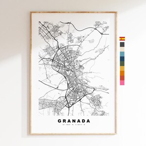 Granada Mapa Wydruk - Mapa Miasta Plakat - Mapa Sztuka - Mapa Ścienna Sztuka - Mapy Miast Hiszpanii - Granada Wydruk - Granada Plakat - Minimalistyczna Mapa Miasta