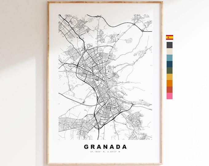 Granada Map Print - City Map Poster - Map Art - Map Wall Art - Spain City Maps - Granada Print - Granada Poster - Minimalist City Map