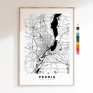 Peoria Stadtplan-Druck – Kartendruck – Kartenkunst – Drucke oder gerahmte Drucke – minimalistisch – Vereinigte Staaten