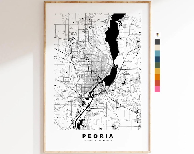 Peoria Map Print - City Map Poster - Map Art - USA City Maps - Peoria Print - Peoria Poster - Minimalist City Map - Illinois