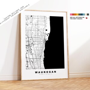 Waukegan Stadtplan-Druck – Kartendruck – Kartenkunst – Drucke oder gerahmte Drucke – minimalistisch – Vereinigte Staaten