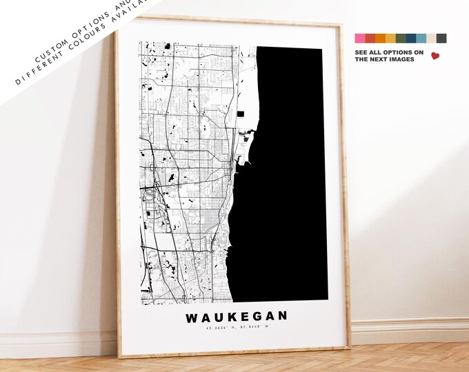 Waukegan Map Print - City Map Poster - Map Art - USA City Maps - Waukegan Print - Waukegan Poster - Minimalist City Map - Illinois