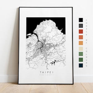 Kaart print Taipei - poster stadskaart - kaartkunst - kunst aan de muur kaart - stadskaart Taiwan - print Taipei - poster Taipei - muurkunst - kaart - Azië