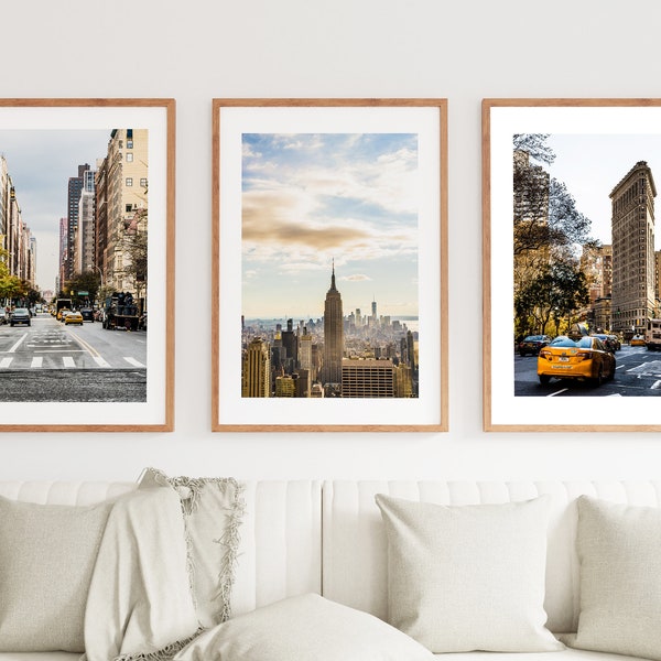 New York City Print Set - Print Set van drie - Warme neutrale tinten - Home Decor - Fine Art Photography - NYC Posters - New York Prints - Kunst