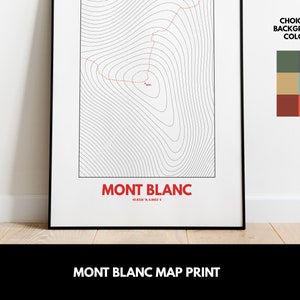 Mont Blanc Karte Print - Mont Blanc Wanderkarte - Frankreich - Kartendruck - Poster - Wandkunst - Topographie - Konturkarte - Alpen - Geschenk
