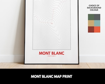 Mont Blanc Map Print - Mont Blanc Hiking Map - France - Map Print - Map Poster - Wall Art - Topography - Contour Map - Alps Map - Gift