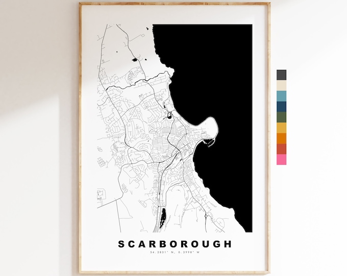 Scarborough Map Print - Minimalist City Map Poster - Map Art - UK - Scarborough Print - Scarborough Poster - Different Colours Available
