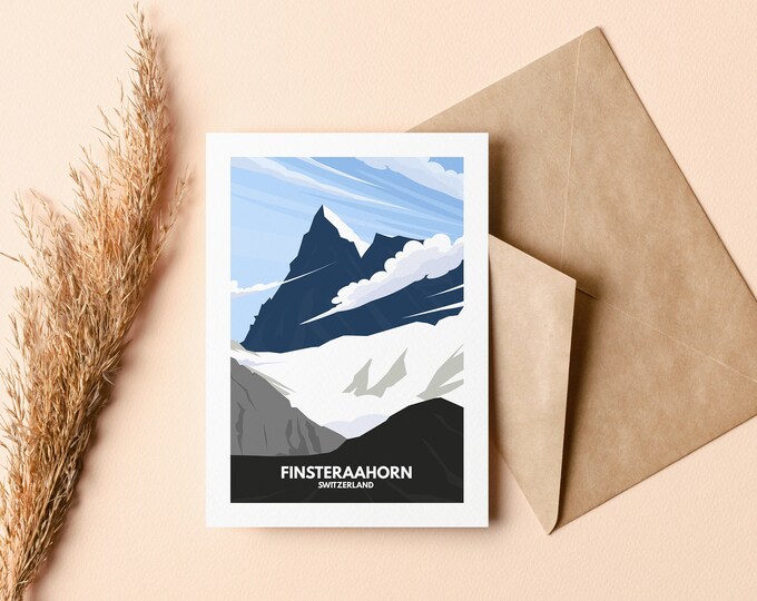 Finsteraahorn Greeting Card - Greeting Cards - Blank Inside - Illustration - Birthday - Anniversary - Mothers Day - Fathers Day - Alps