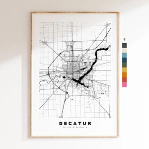Decatur Carte de la ville Imprimer - impression de carte - art de la carte - estampes ou impressions encadrées - minimaliste - États-Unis