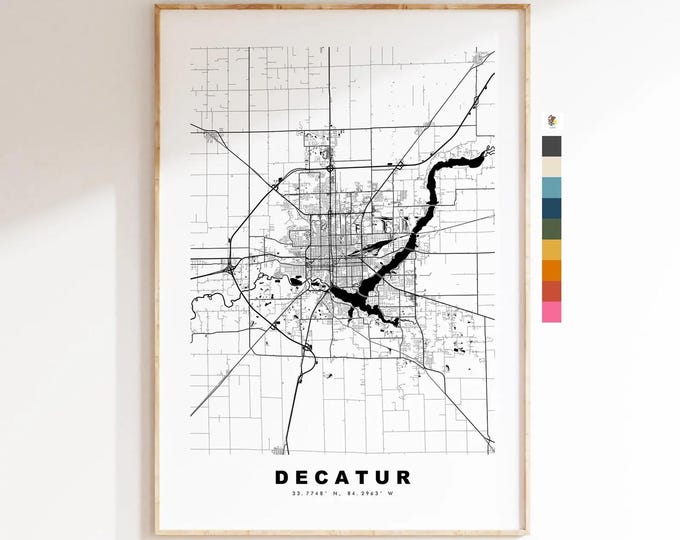 Decatur Map Print - City Map Poster - Map Art - USA City Maps - Decatur Print - Decatur Poster - Minimalist City Map - Illinois