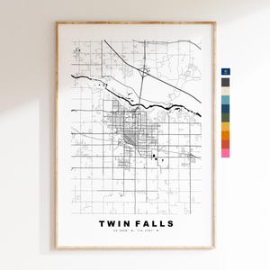 Twin Falls Carte de la ville Imprimer - impression de carte - art de la carte - estampes ou impressions encadrées - minimaliste - États-Unis