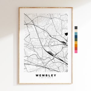 Impresión del mapa de Wembley - Póster minimalista del mapa de la ciudad - Arte de mapas - Londres, Reino Unido - Impresión de Wembley - Póster de Wembley - Diferentes colores disponibles