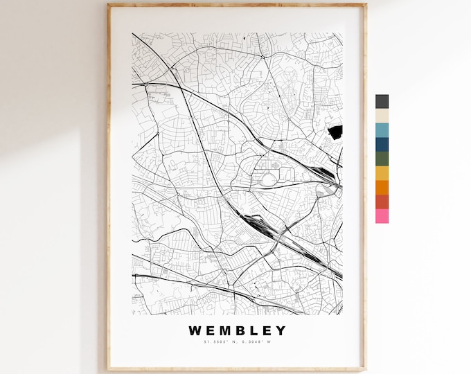 Wembley Map Print - Minimalist City Map Poster - Map Art - London, UK - Wembley Print - Wembley Poster - Different Colours Available
