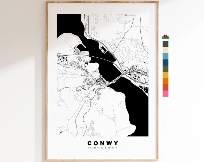 Conwy Map Print - Minimalist City Map Poster - Map Art - Wales - Conwy Print - Conwy Poster - Different Colours Available