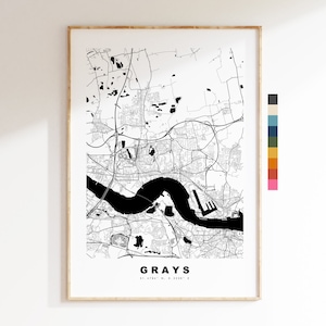 Impresión de mapa de Grays - Póster de mapa de ciudad minimalista - Arte de mapas - Reino Unido - Impresión de Grays - Póster de Grays, Essex - Diferentes colores disponibles