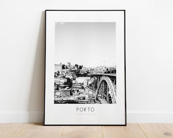 Porto City Poster Print - Black and White Minimalist City Print - Coordinates - Porto Poster - Porto Art Print - OPorto - Portugal - Gift