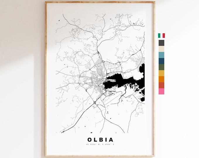 Olbia Map Print - City Map Poster - Map Art - Map Wall Art - Italy City Maps - Olbia Print - Olbia Poster - Minimalist City Map