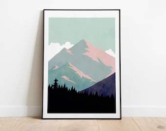 Green Sunset - Mountains Minimalist Print - Abstract Mountains - Wall Art - Abstract Poster - Mountain Art - Wilderness - Wanderlust
